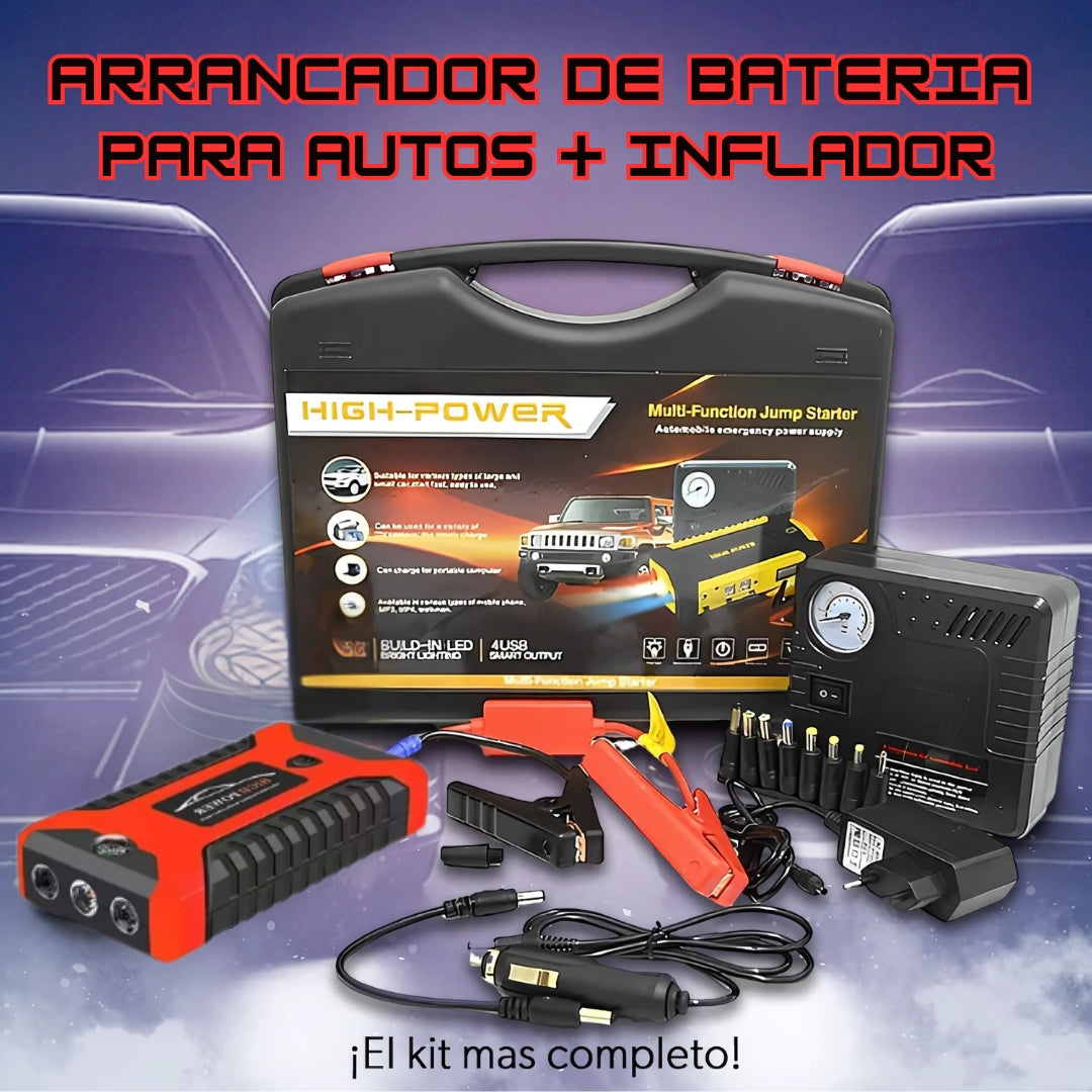 Arrancador de autos + inflador portátil